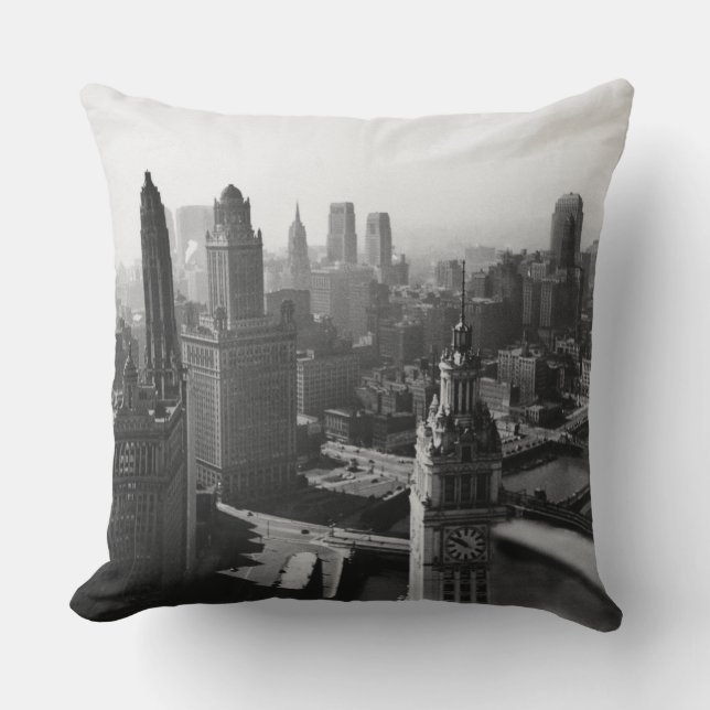 Chicago Skyline1930er Jahre von oben Foto Kissen (Vorderseite)