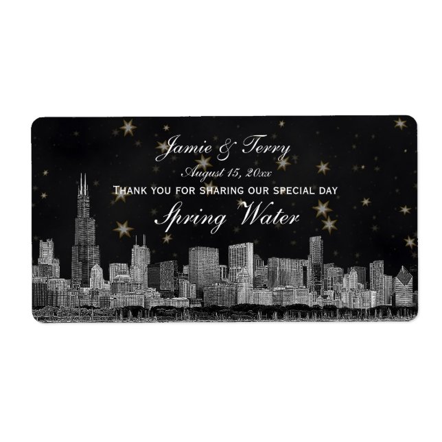 Chicago Skyline #2 Black Gold Star H Wasserflasche (Vorne)