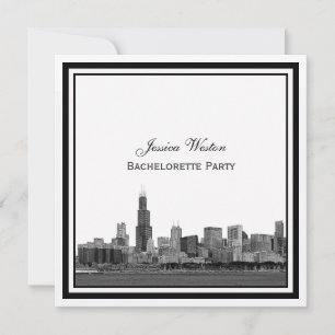 Chicago Skyline #2 Etched Gerahmt Bachelorette Einladung