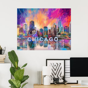 Chicago Skyline Abstrakt Art Poster