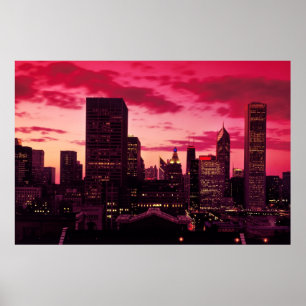 Chicago-Skyline an der Dämmerung Poster