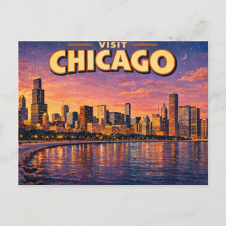 Chicago skyline and Lake Michigan in the evening Postkarte