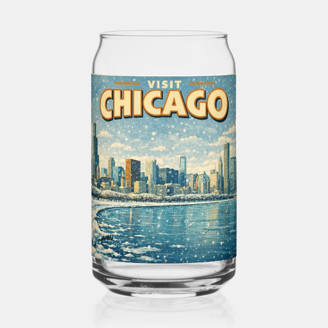 Chicago skyline and Lake Michigan in winter  Dosenglas (Rückseite)