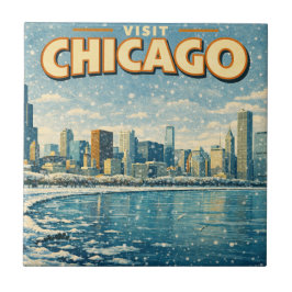 Chicago skyline and Lake Michigan in winter  Fliese