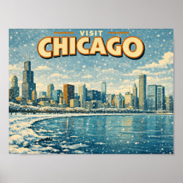 Chicago skyline and Lake Michigan in winter  Poster