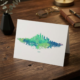 Chicago Skyline Aquarell Blau Grün Stadt Kunst Dankeskarte