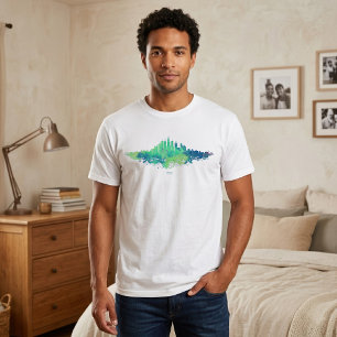 Chicago Skyline Aquarell Blau Grün Stadt Kunst T-Shirt
