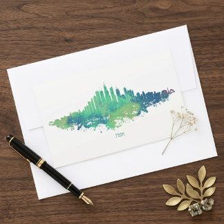 Chicago Skyline Aquarell Blau Grüne Stadt Kunst Rechteckiger Aufkleber