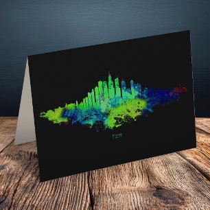 Chicago Skyline Aquarell Blau & Limette Kunst Druc Dankeskarte
