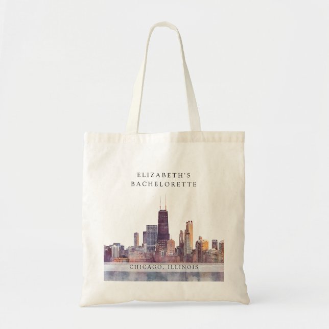 Chicago Skyline Aquarell Junggesellinnen-Abschied Tragetasche (Vorne)