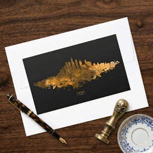 Chicago-Skyline Aquarell Orange Stadtlandschaft Ku Rechteckiger Aufkleber