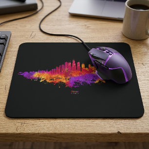 Chicago-Skyline-Aquarellkunst auf schwarzem Hinter Mousepad