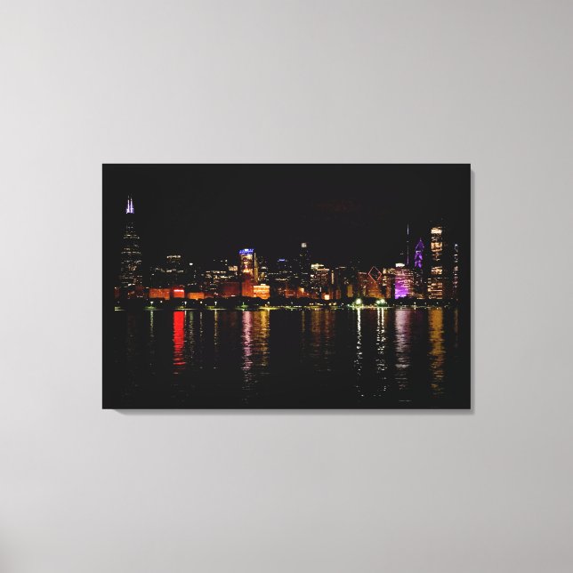 Chicago Skyline bei Nacht Leinwanddruck (Vorderseite)