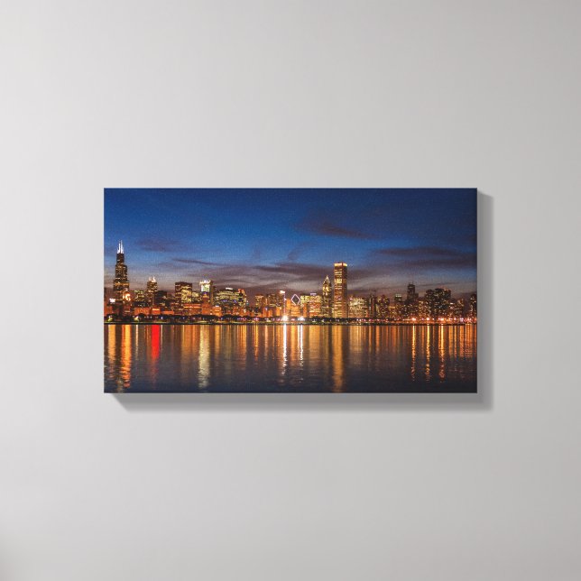 Chicago Skyline bei Nacht Leinwanddruck (Vorderseite)