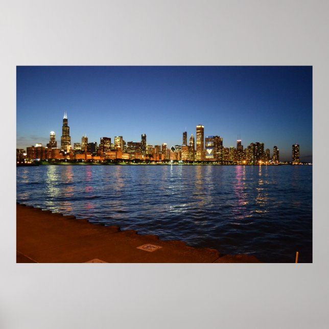 Chicago Skyline bei Nacht Poster (Vorne)