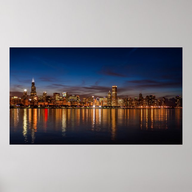 Chicago Skyline bei Nacht Poster (Vorne)