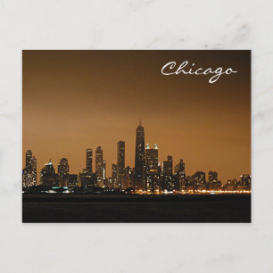 Chicago Skyline bei Nacht Postkarte