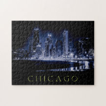 Chicago Skyline bei Night Jigsaw Puzzle