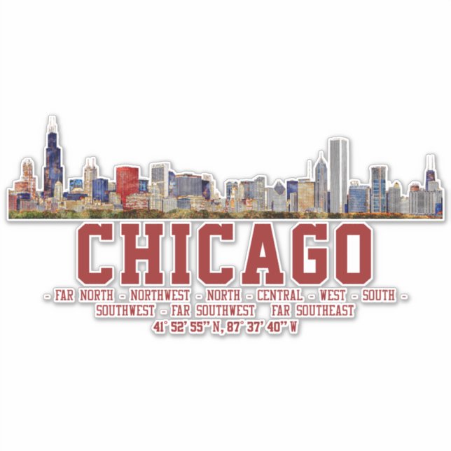 Chicago Skyline. Bereichsnamen und Koordinaten Aufkleber (Vorderseite)