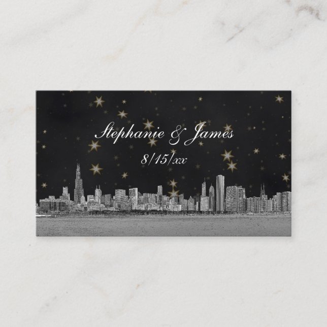 Chicago Skyline Black Gold Star Escortkarten Platzkarte (Vorderseite)