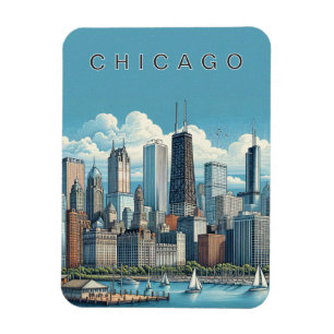 Chicago Skyline Blau Magnet