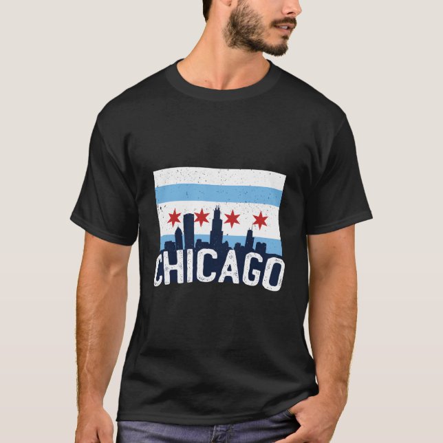 Chicago Skyline City Flag Illinois T-Shirt (Vorderseite)
