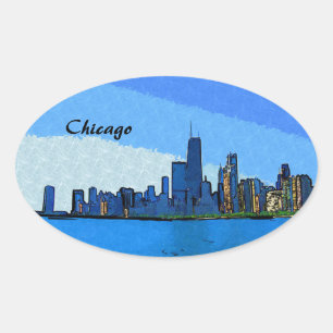 Chicago Skyline Collage-Malerei Ovaler Aufkleber