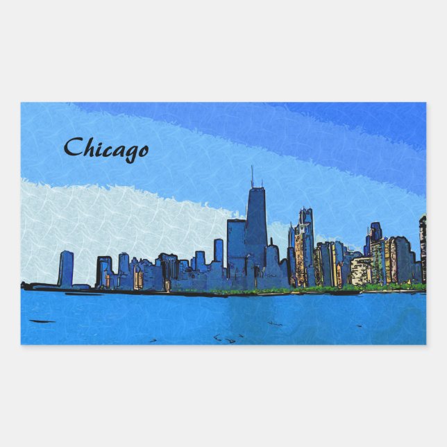 Chicago Skyline Collage Paint Rechteckiger Aufkleber (Vorderseite)
