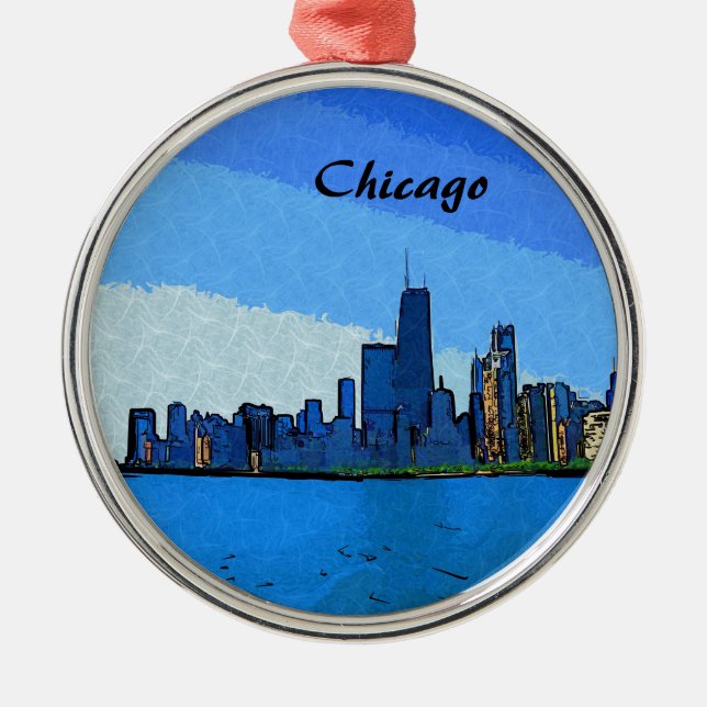 Chicago Skyline Collage Paint Silbernes Ornament (Vorne)