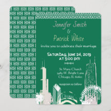 Chicago Skyline Emerald lace élégante Invitation