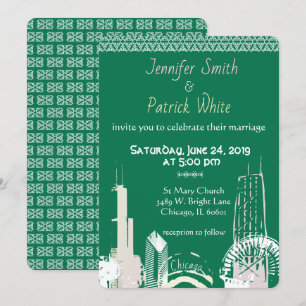 Chicago Skyline Emerald lace élégante Invitation