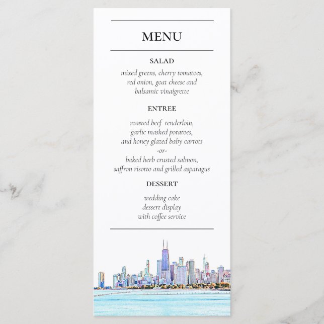 Chicago Skyline Empfang Menu Menükarte (Vorderseite)
