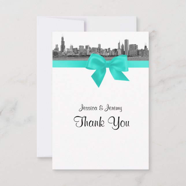 Chicago Skyline Etched BW Aqua Merci (Devant)