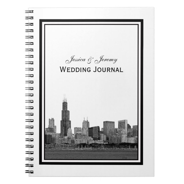 Chicago Skyline Etched Gerahmt Wedding Journal Notizblock (Vorderseite)