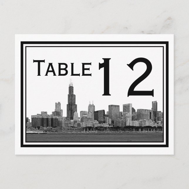 Chicago Skyline Etched Gerahmte Tischnummer (Vorderseite)