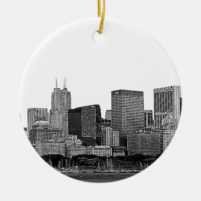 Chicago Skyline Etched Keramikornament (Vorne)
