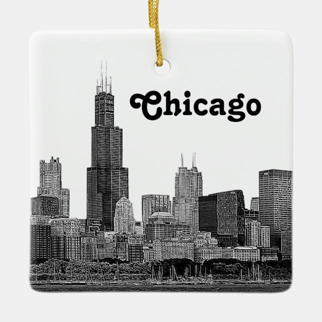 Chicago Skyline Etched Keramikornament (Vorderseite)