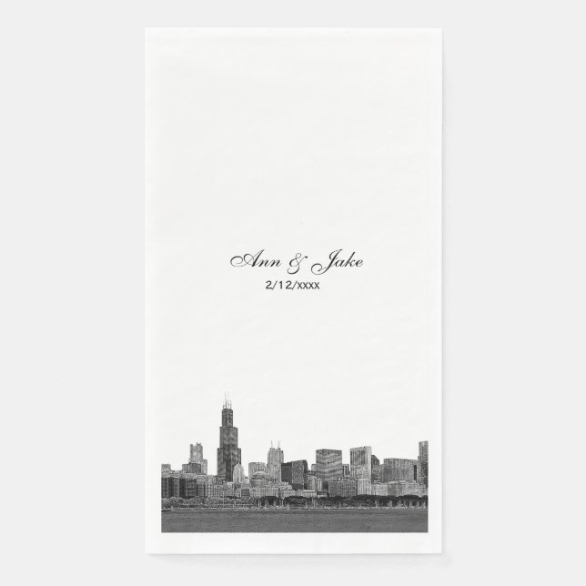 Chicago Skyline Etched Look Skyline Wedding Serviette (Vorderseite)