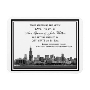 Chicago Skyline Etched Save the Date Gerahmt Magnet