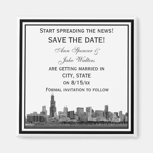 Chicago Skyline Etched Save the Date Gerahmt Magnet (Vorne)