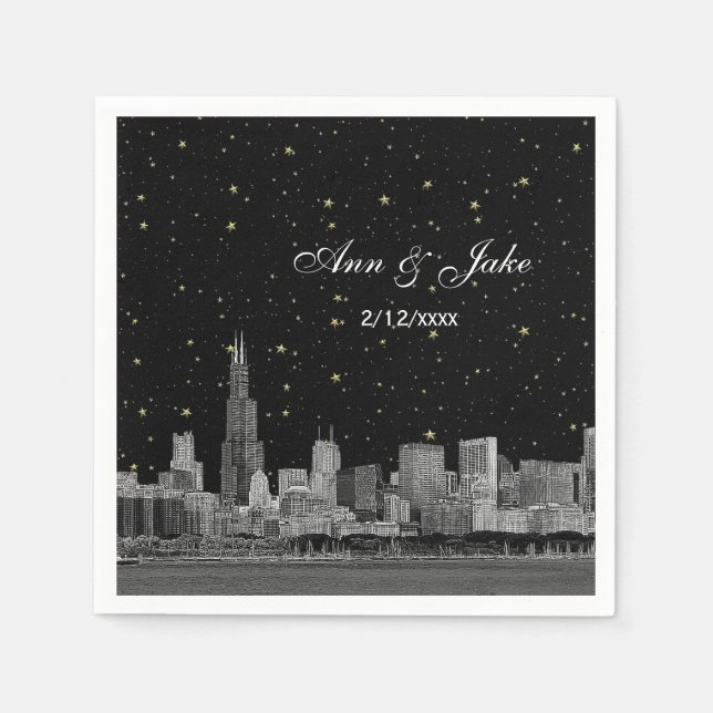 Chicago Skyline Etched Starry DIY BG Color Wedding Serviette (Vorderseite)