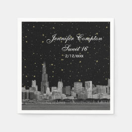 Chicago Skyline Etched Starry DIY BG Sweet 16 Serviette