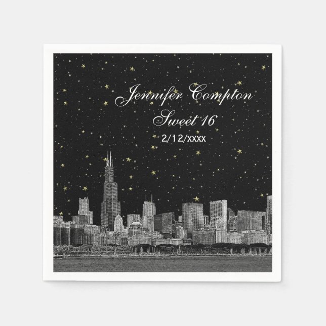 Chicago Skyline Etched Starry DIY BG Sweet 16 Serviette (Vorderseite)