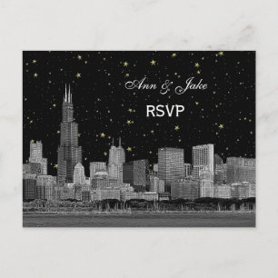 Chicago Skyline Etched Starry DIY BG UAWG 1 Einladungspostkarte