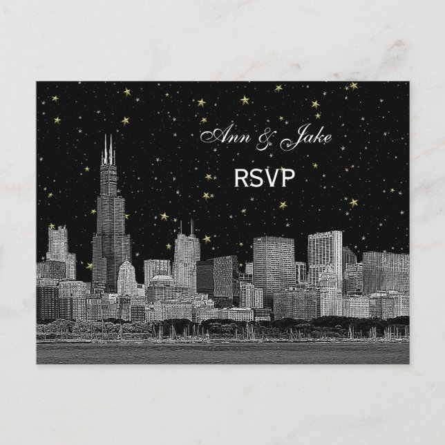 Chicago Skyline Etched Starry DIY BG UAWG 1 Einladungspostkarte (Vorderseite)