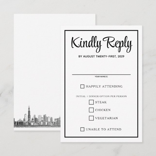 Chicago Skyline Food Choices RSVP Karte (Vorne/Hinten)