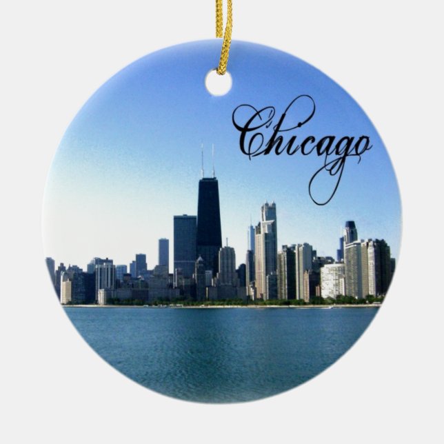 Chicago Skyline Foto mit Chicago Text Keramikornament (Vorne)