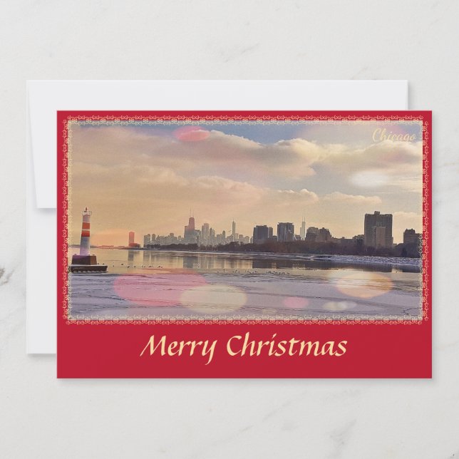 Chicago Skyline Frohe Weihnachtskarte Feiertagskarte (Vorderseite)