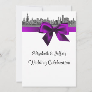 Chicago Skyline geätzt BW Violett Hochzeit Einladung