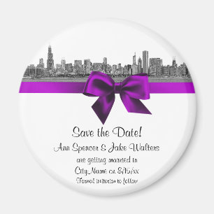 Chicago Skyline geätzt BW Violett Save the Date R Magnet